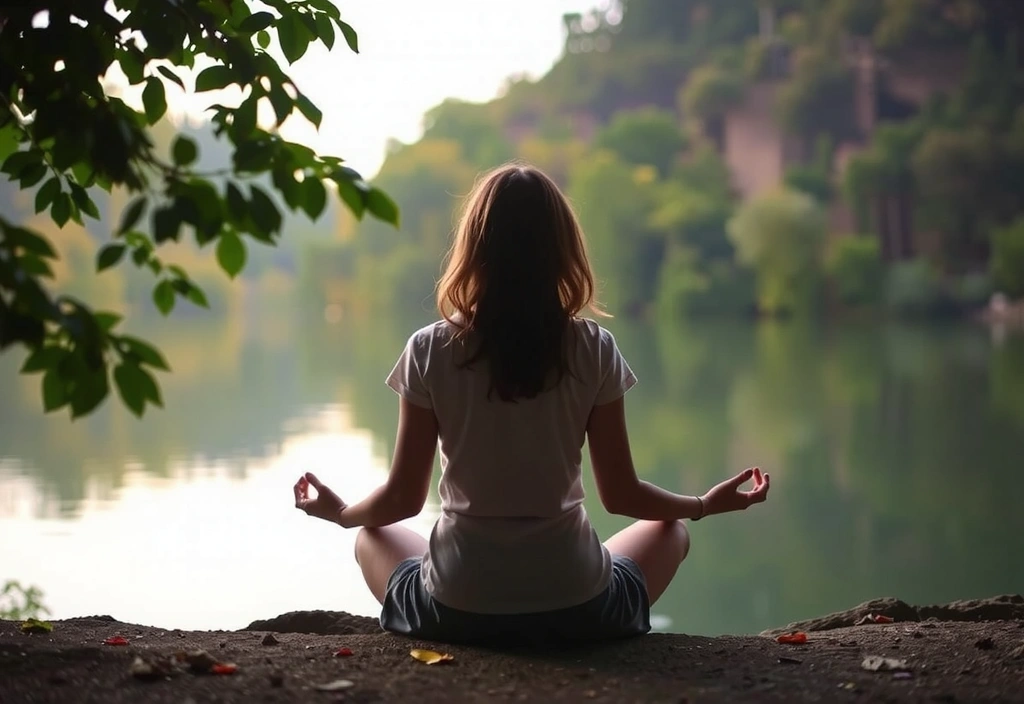 A person meditating in a tranquil natural setting, symbolizing well-being and inner peace.