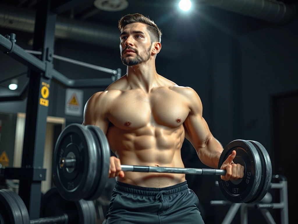 Strong man lifting weights, symbolizing endurance